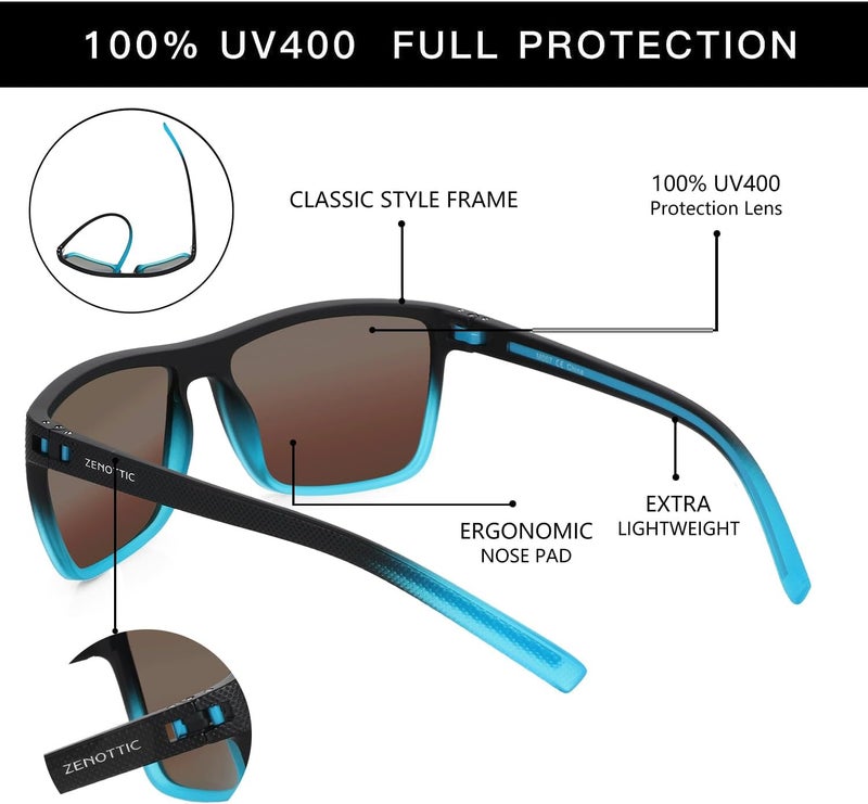 نظارات شمسية مستقطبة من ZENOTTIC للرجال، إطار خفيف الوزن من TR90، حماية UV400، نظارات شمسية مربعة - Image 5