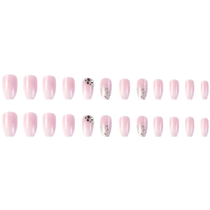 YoYoee Medium Coffin Press On Nails Crystal Gem Design Fake Nails Acrylic Gradient Bling False Nails Reusable Ballerina Stick On Nails for Women and Girls ï¼ˆ24 PCSï¼‰ - Image 5