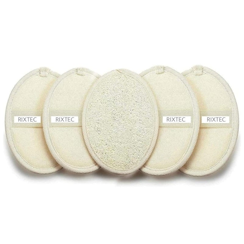 RIXTEC Set of 5 Natural Body Loofah for Bathing | Organic Loofah with strep | Shower Sponge for Women, Men and Kids - Image 1