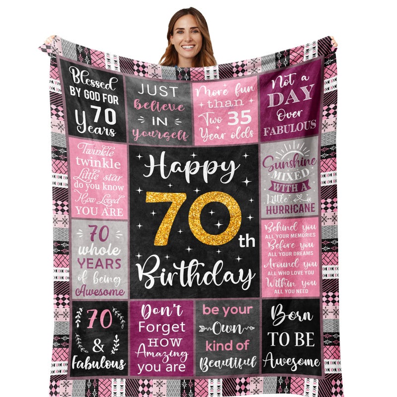Amonee-YL 70th Birthday Gifts for Women  Gifts for 70 Year Old Woman  70th Birthday Gifts Blanket 50""X60""  Best Gifts for 70 Year Old  70th Birthday Decorations  70 Year Old Birthday Gifts for Women - Image 1