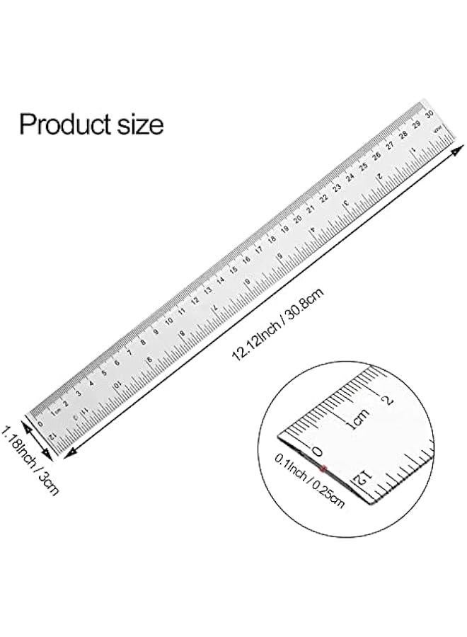 مسطرة بلاستيكية 30 سم، مسطرة شفافة، مسطرة 12 بوصة، مسطرة متري، مسطرة 30 سم للمدرسة، مساطر مستقيمة شفافة للأطفال واستخدام المكتب، أدوات رسم، أدوات قياس، عبوة من 2. - Image 3