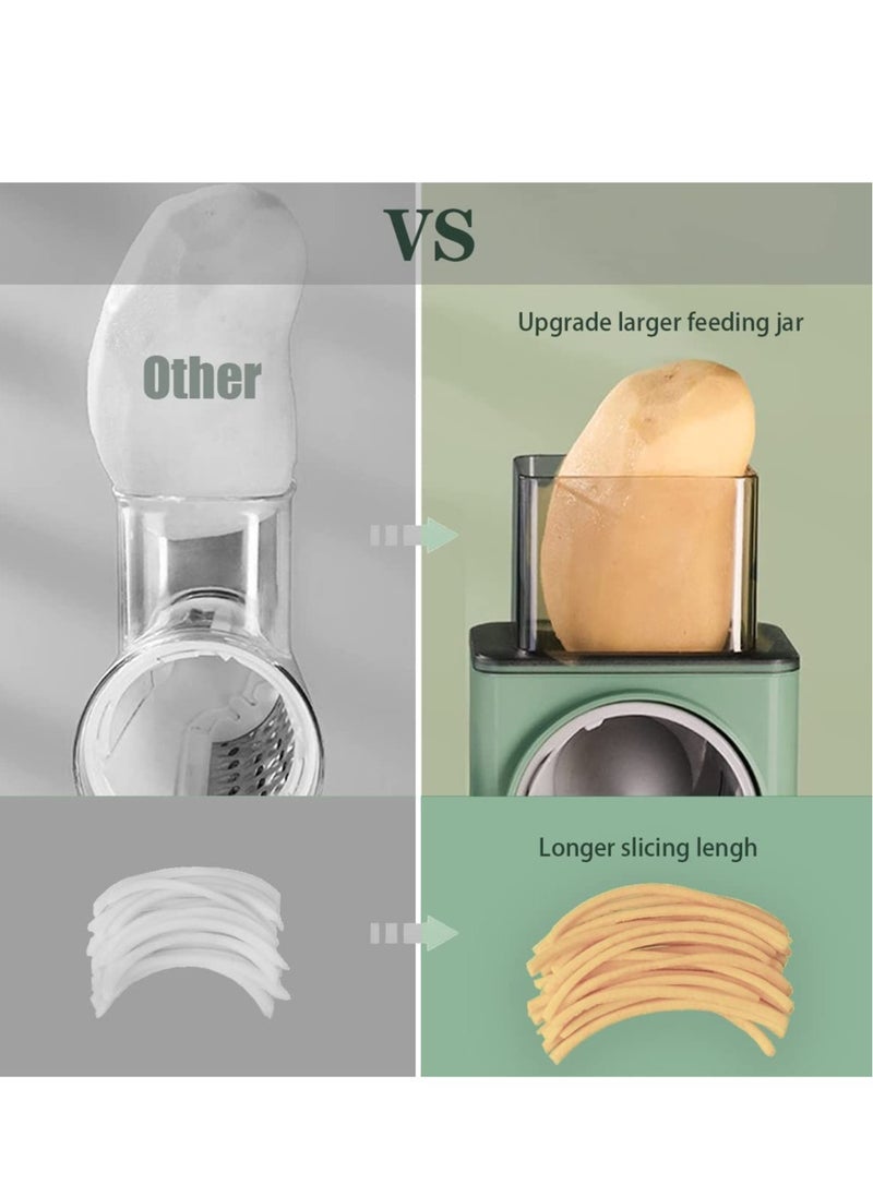 Generic - Manual Rotary Cheese Grater Shredder with Wider Hopper 3 Interchangeable Blades Round Mandolin Drum Slicer Julienne Grinder for Cheese, Vegetables, Potatoes and Nuts, Cyan - Image 1