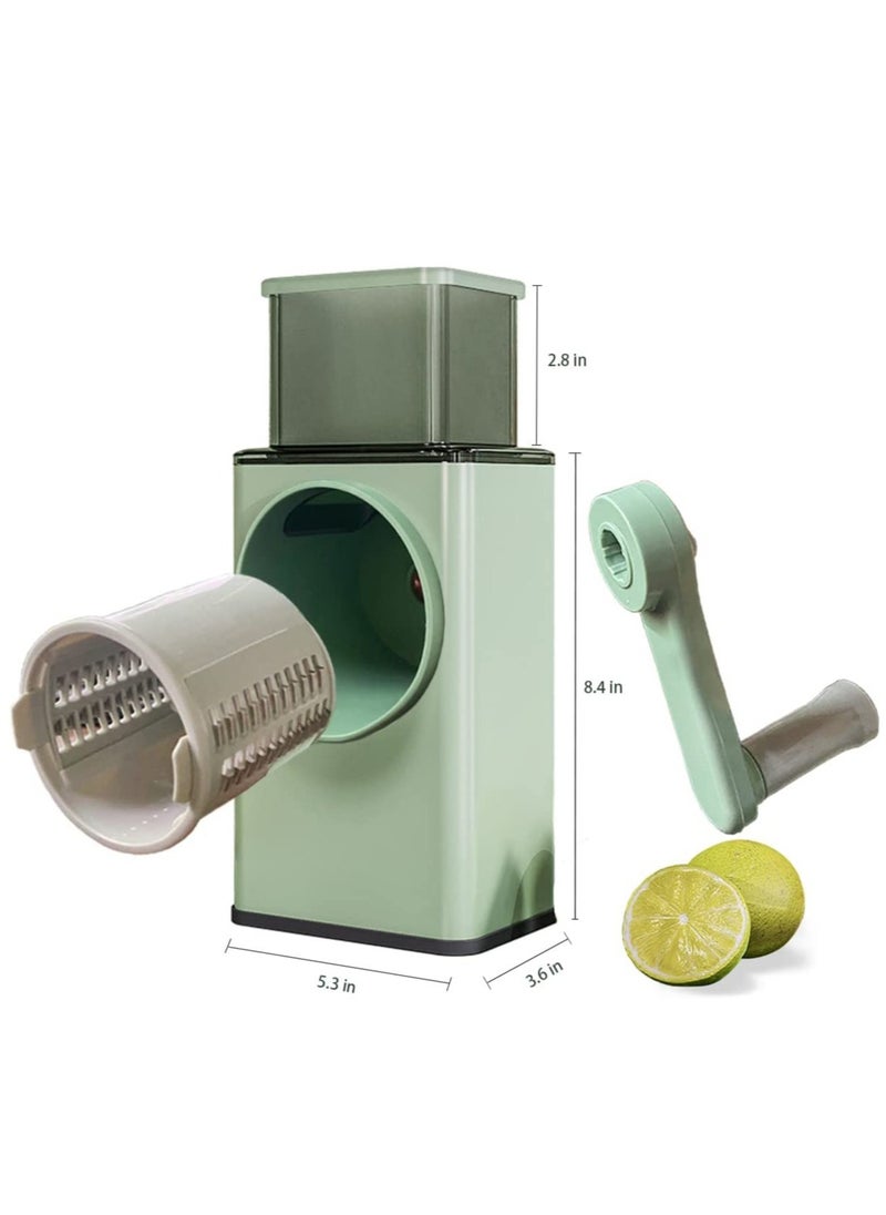 Generic - Manual Rotary Cheese Grater Shredder with Wider Hopper 3 Interchangeable Blades Round Mandolin Drum Slicer Julienne Grinder for Cheese, Vegetables, Potatoes and Nuts, Cyan - Image 1