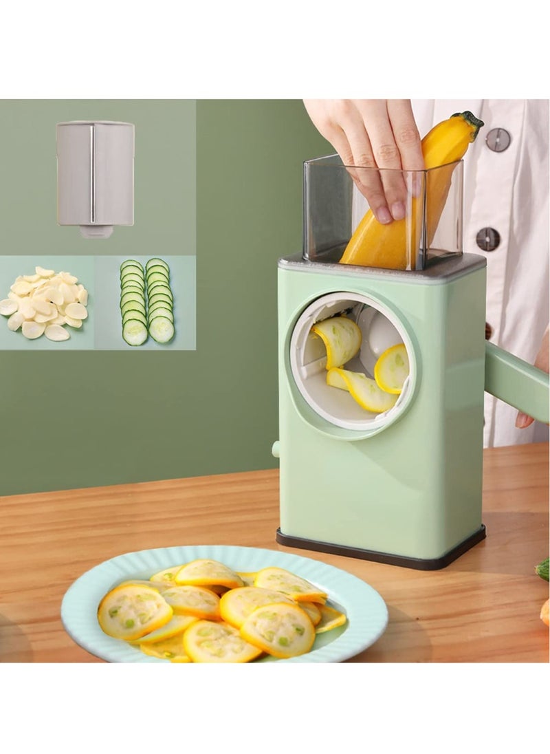Generic - Manual Rotary Cheese Grater Shredder with Wider Hopper 3 Interchangeable Blades Round Mandolin Drum Slicer Julienne Grinder for Cheese, Vegetables, Potatoes and Nuts, Cyan - Image 1