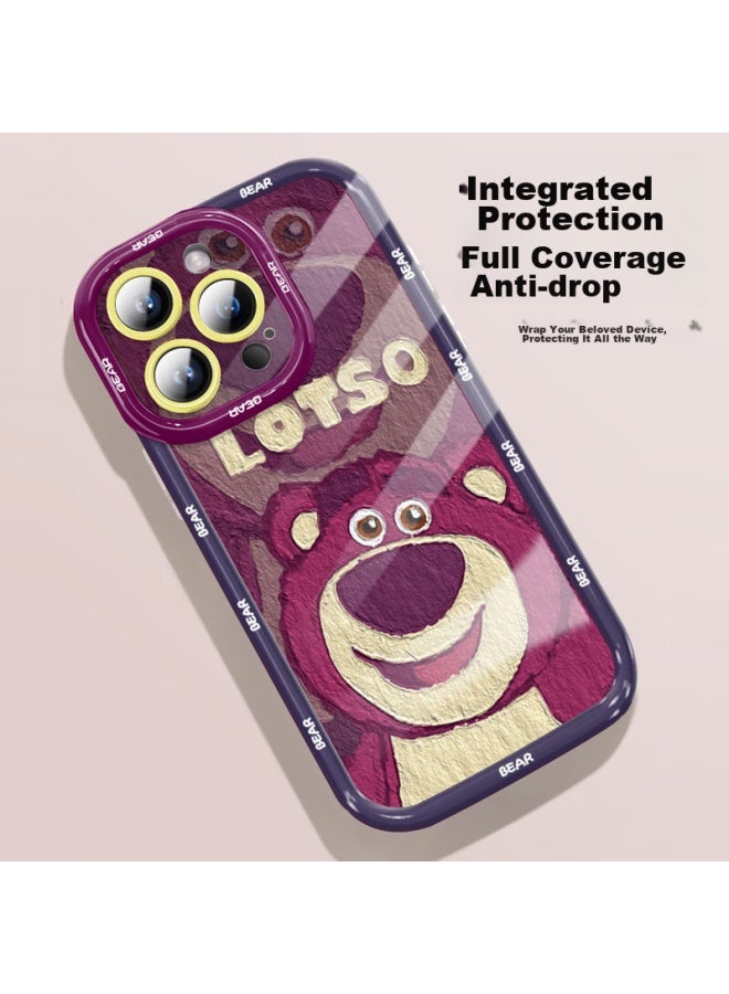 Inkaida Yingkaida Iphone 16 Pro Case, Full Camera Protection, Shockproof, Skin-friendly, Creative Design For Men And Women, Puff Case With Strawberry Bear + Lanyard - Image 5