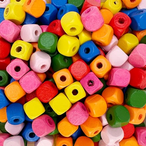Craft Making Shop 600 Multicolor Square Wood Beads Bulk 10mm Square Wood Beads with 3mm Large Hole - Image 1