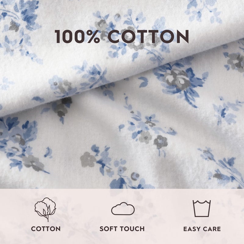 Laura Ashley - Flannel Sheets Queen Size, Anti-Pilling & Wrinkle Resistant Cotton, Touchably Soft for All-Season Comfort - Bed Sheets with Matching Pillowcases & Fitted Sheet (Audrey Blue) - Image 4