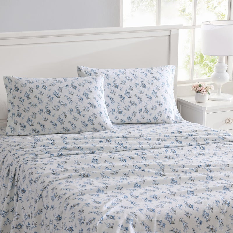 Laura Ashley - Flannel Sheets Queen Size, Anti-Pilling & Wrinkle Resistant Cotton, Touchably Soft for All-Season Comfort - Bed Sheets with Matching Pillowcases & Fitted Sheet (Audrey Blue) - Image 2