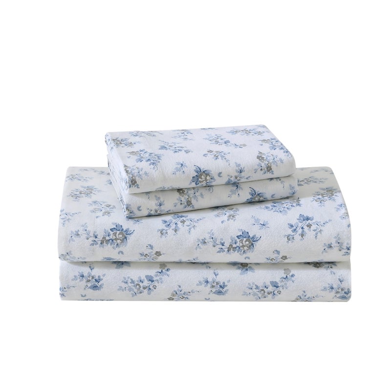 Laura Ashley - Flannel Sheets Queen Size, Anti-Pilling & Wrinkle Resistant Cotton, Touchably Soft for All-Season Comfort - Bed Sheets with Matching Pillowcases & Fitted Sheet (Audrey Blue) - Image 1