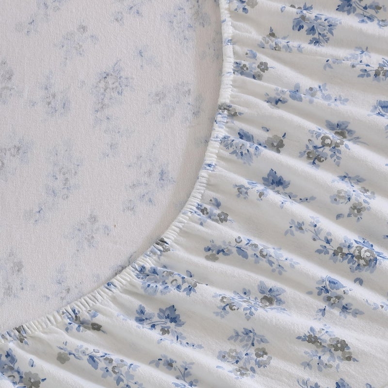 Laura Ashley - Flannel Sheets Queen Size, Anti-Pilling & Wrinkle Resistant Cotton, Touchably Soft for All-Season Comfort - Bed Sheets with Matching Pillowcases & Fitted Sheet (Audrey Blue) - Image 3