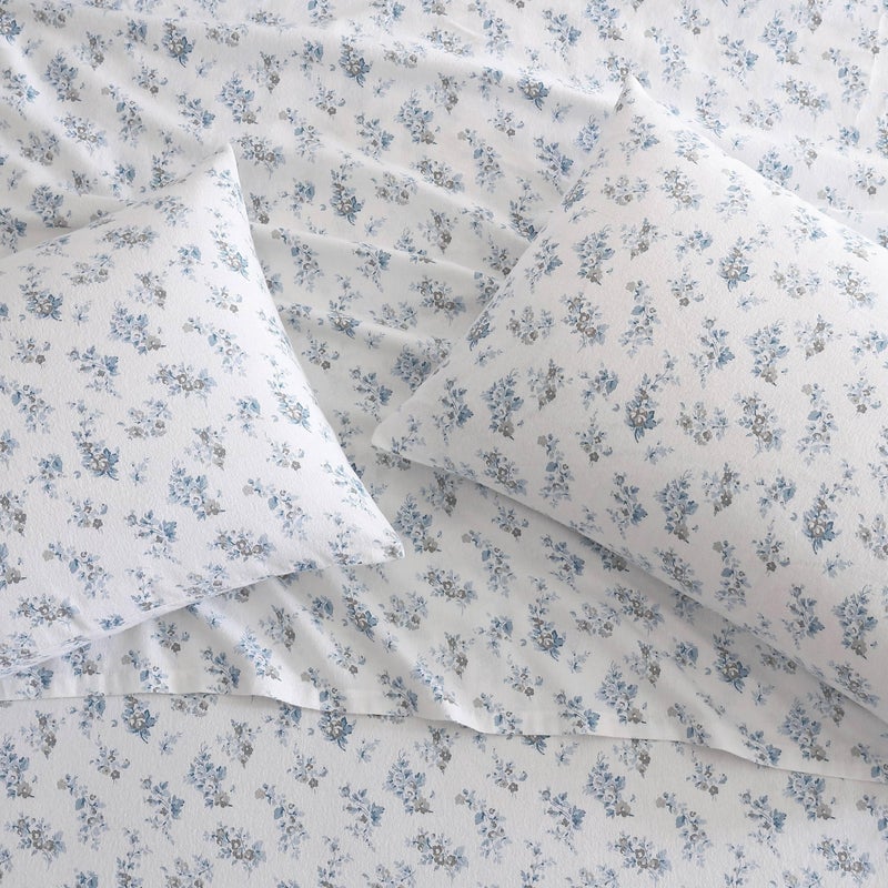 Laura Ashley - Flannel Sheets Queen Size, Anti-Pilling & Wrinkle Resistant Cotton, Touchably Soft for All-Season Comfort - Bed Sheets with Matching Pillowcases & Fitted Sheet (Audrey Blue) - Image 5