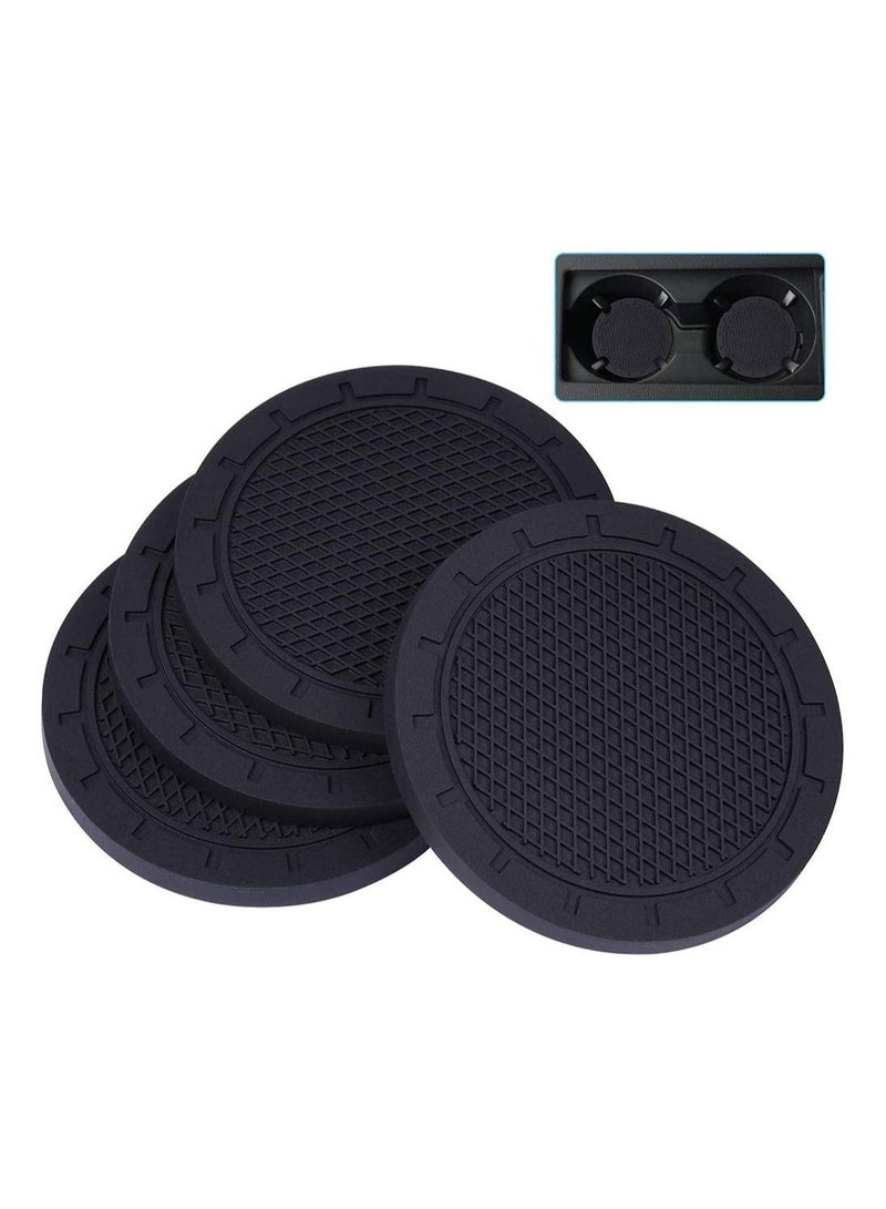 Car Coasters, PVC Car Cup Holder Insert Coaster, Anti Slip Universal Vehicle Interior Accessories Cup Mats for Men or Women Black, 4 Pack - Image 1