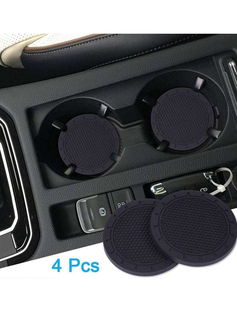 Car Coasters, PVC Car Cup Holder Insert Coaster, Anti Slip Universal Vehicle Interior Accessories Cup Mats for Men or Women Black, 4 Pack - Image 2