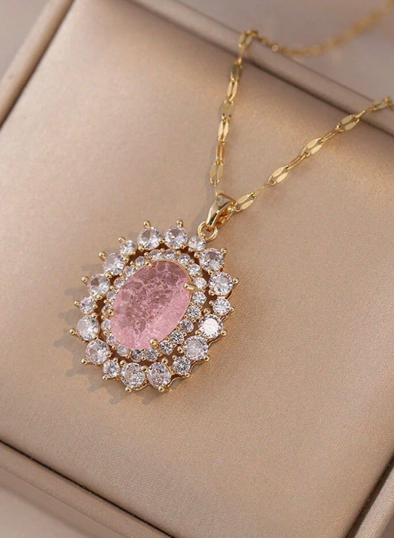 بلو لاين سلسال نسائي مصنوع من الاستانلس ستيل مطلي باللون الذهبي عيار 18 ومرصع بالزركون