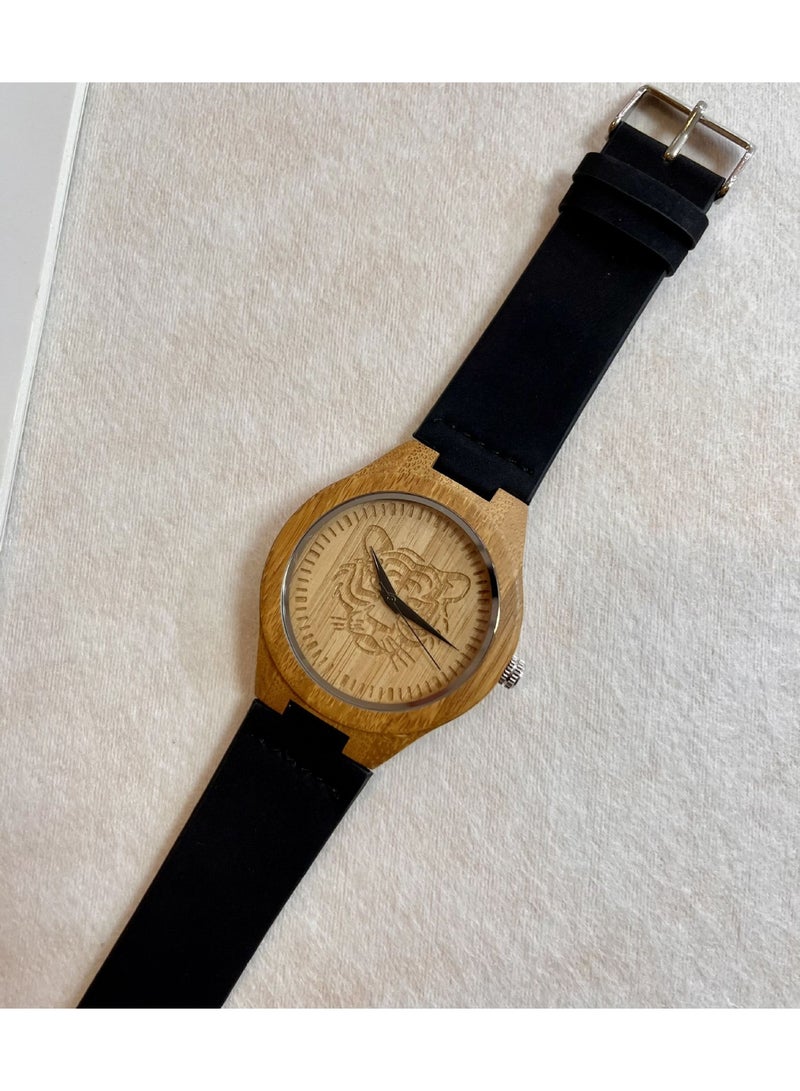 STONE Men's Genuine Leather Belt Wooden Watch - Image 1
