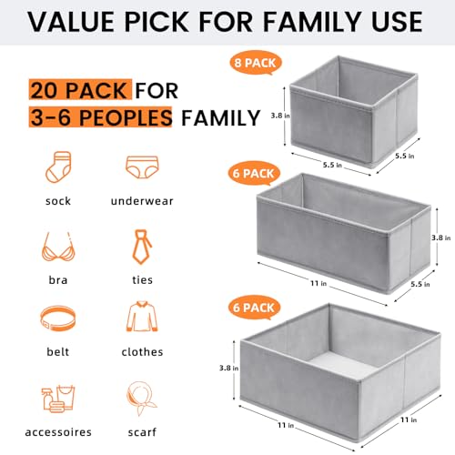 Criusia 【FAMILY PACK】Drawer Organizer Clothes, 20 Pack Dresser Organizer Bins for Baby Clothes - Underwear Bra Sock Organizer - Fabric Closet Organization and Storage Dividers for Nursery Bedroom Dorm - Image 2