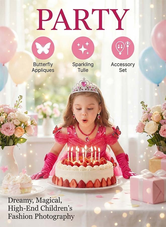 Beauenty Adorable Princess Cosplay Fancy Party Dress Costume Set With Accessories Kit(pink） - Image 3