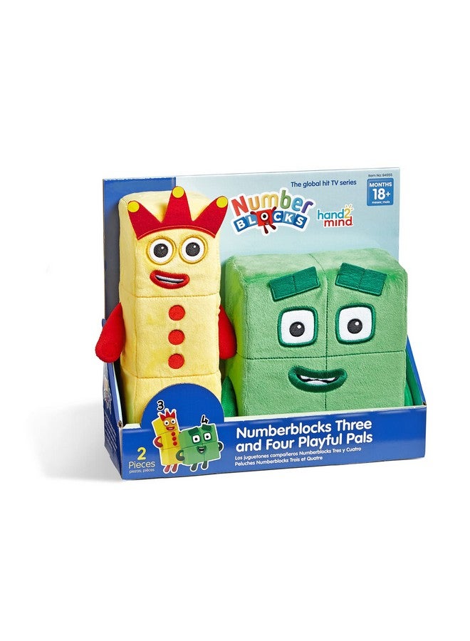 hand2mind hand2mind Numberblocks Three & Four Playful Pals Plush, Numbers for Toddlers, Preschool Math Learning Toys, Stuffed Animal Plushie, Counting Blocks Stuffies, Kids Birthday Gift, Easter Basket Stuffers - Image 1
