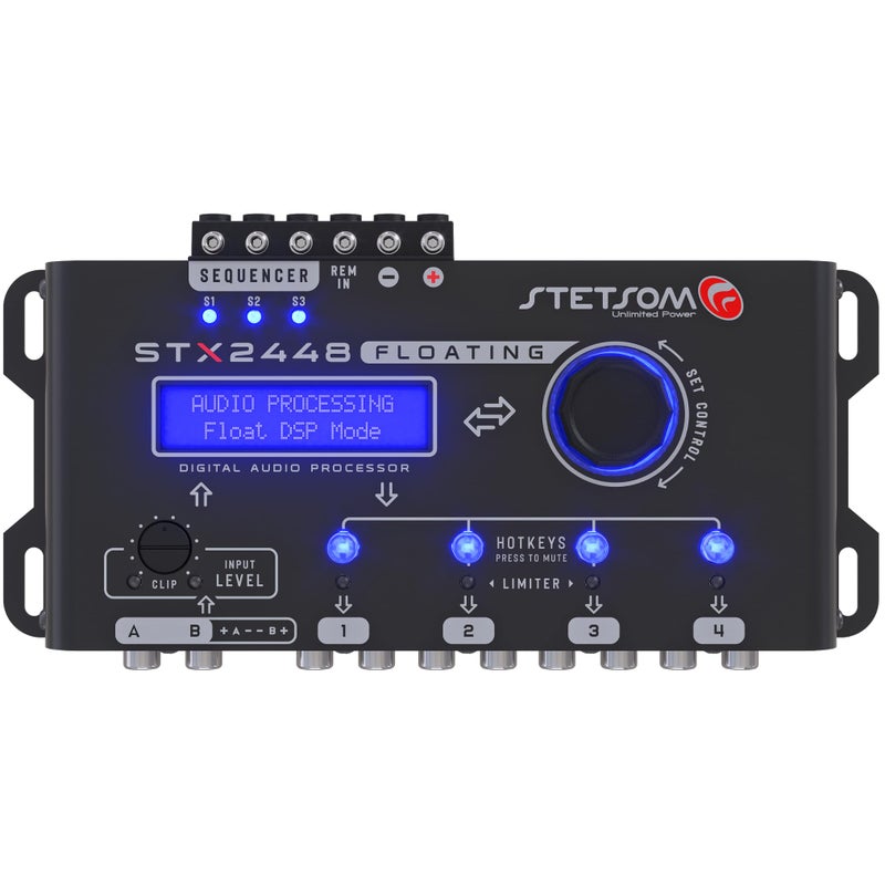 Stetsom STX2448 FLOATING PRO  Full Professional DSP Digital Signal Processor PRO Crossover  Graphic Equalizer 15 Bands Remote Sequencer Subharmonic Bass RCA  HIGH Input Limiter Peak  RMS - Image 3