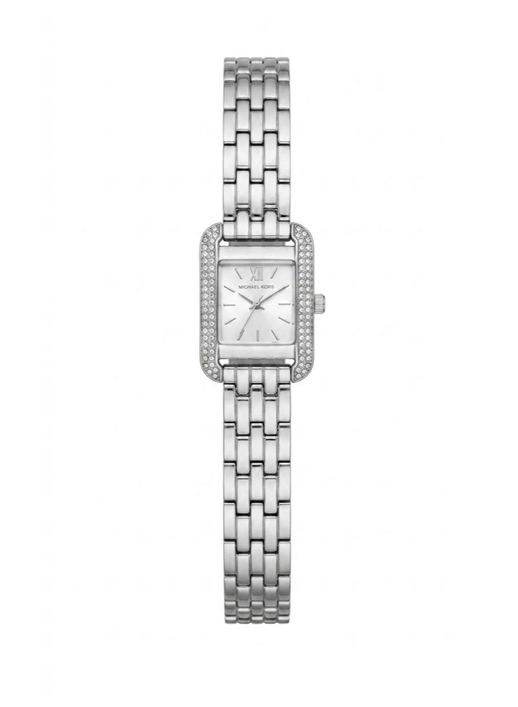 Michael Women's Emery Square Analog Watch, Silver Stainless Steel with Crystal Pave Bezel