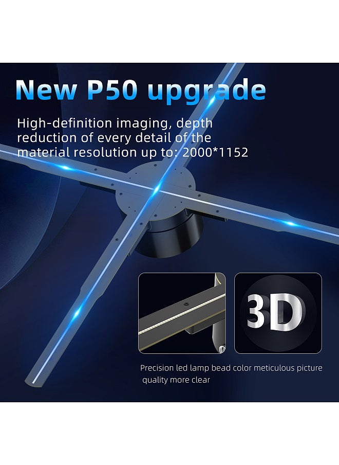 Generic - 3D Hologram Projector Advertising Display Fan Wall-mounted Player 3D Naked Eye 2K HD LED Photo Video Fan with 576pcs LED Light Beads Remote Control Sign Real-time Screen Display - Image 1