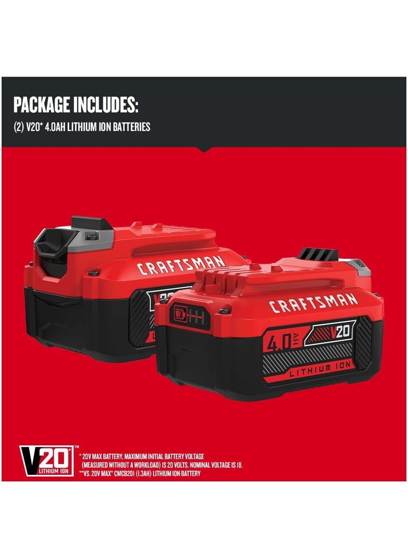 CRAFTSMAN CRAFTSMAN V20 4Ah Lithium Ion Power Tool Battery 2Pack CMCB2042  - Image 3