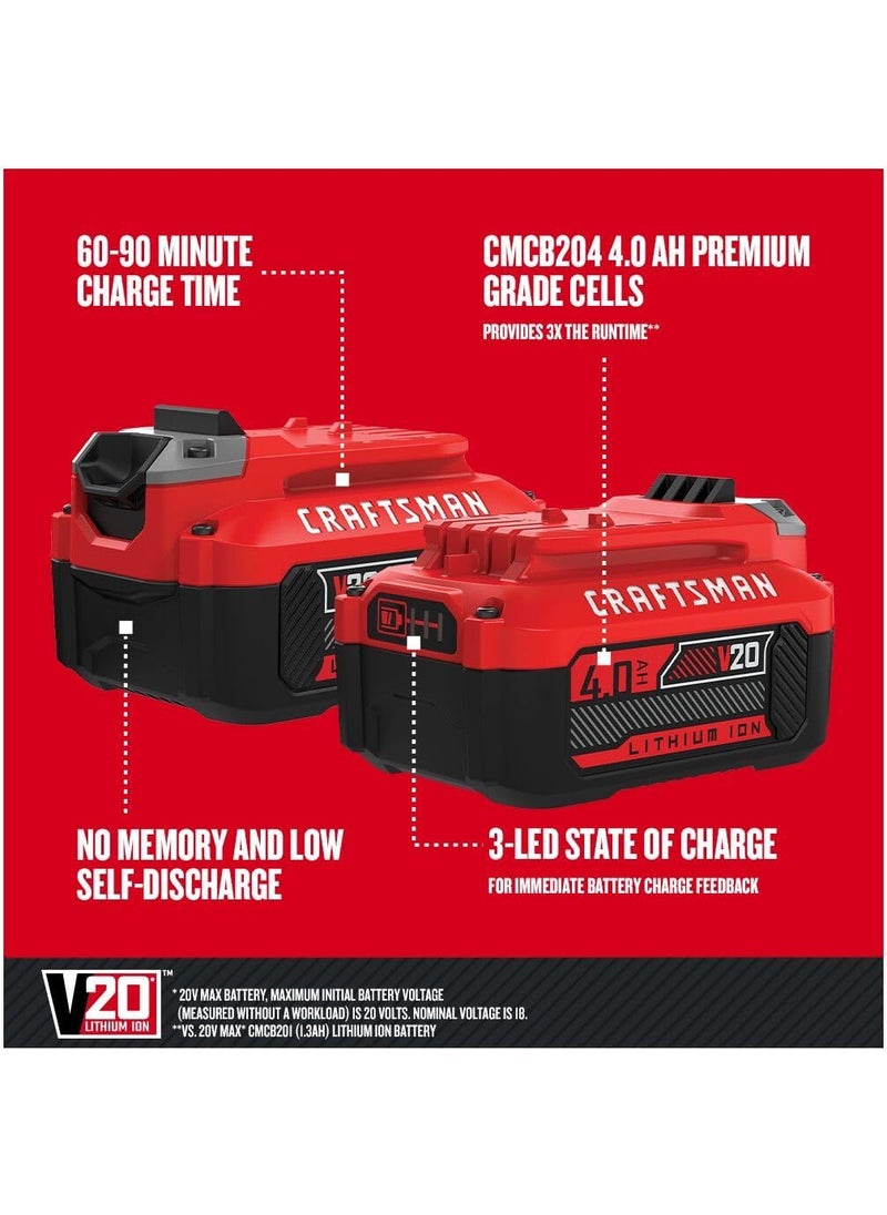 CRAFTSMAN CRAFTSMAN V20 4Ah Lithium Ion Power Tool Battery 2Pack CMCB2042  - Image 2