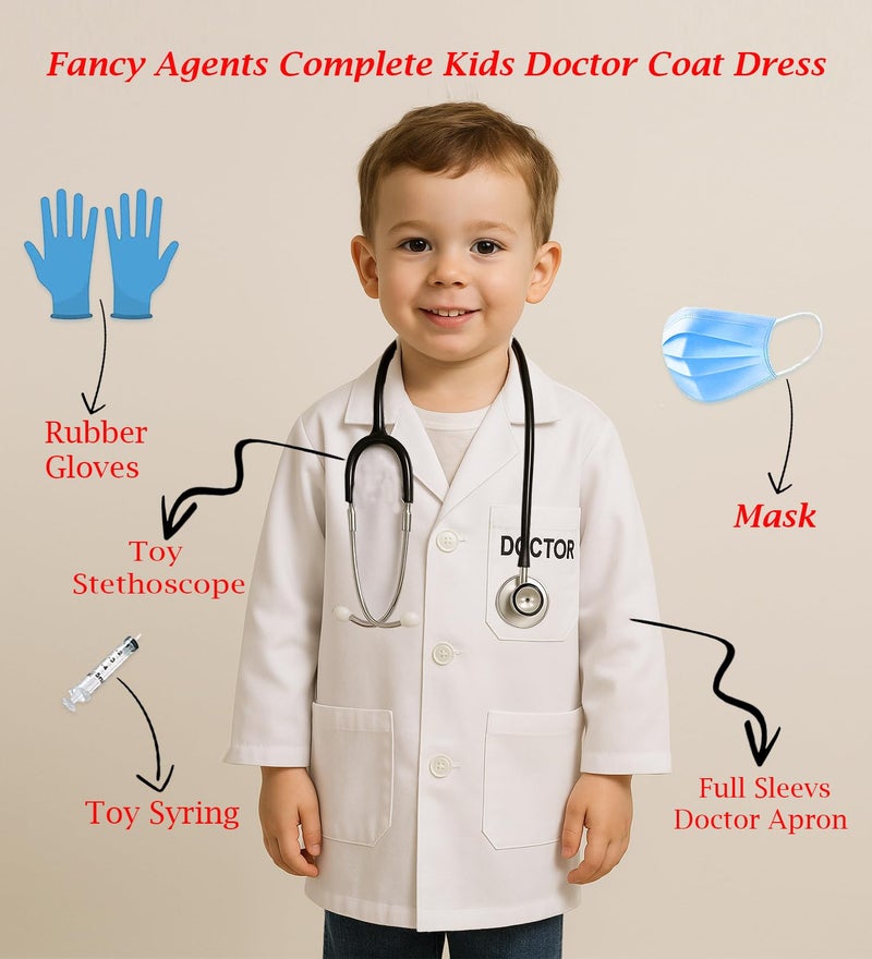 Fancy Agents Doctor dress for Kids, Lab Coat Costume for boys and girls, community helper, Scientists Dress Up with Dress, Stethoscope, mask, injection for Kids for fancy dress competition - Image 2