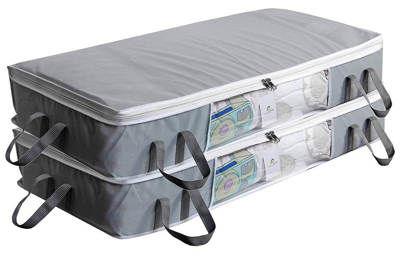 HomeStrap Set Of 2 NonWoven Long Underbed Storage OrganizerBlanket Cover Bag With Transparent Window SideFront Handle For QuiltClothesGreyRectangularFeatured On Shark Tank43 Cm17 Cm - Image 1