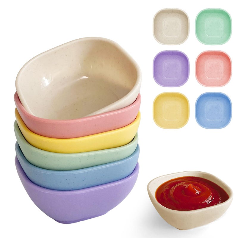 SHECIPIN 6 Pack Small Plastic Bowls 4.5 OZ Unbreakable Wheat Straw Dipping Bowls，Mini Prep Bowls, Assorted Colors Dipping Sauce Cups, Prep Bowls for Side Dishes, Dessert, Ketchup, Snack Bowls - Image 1