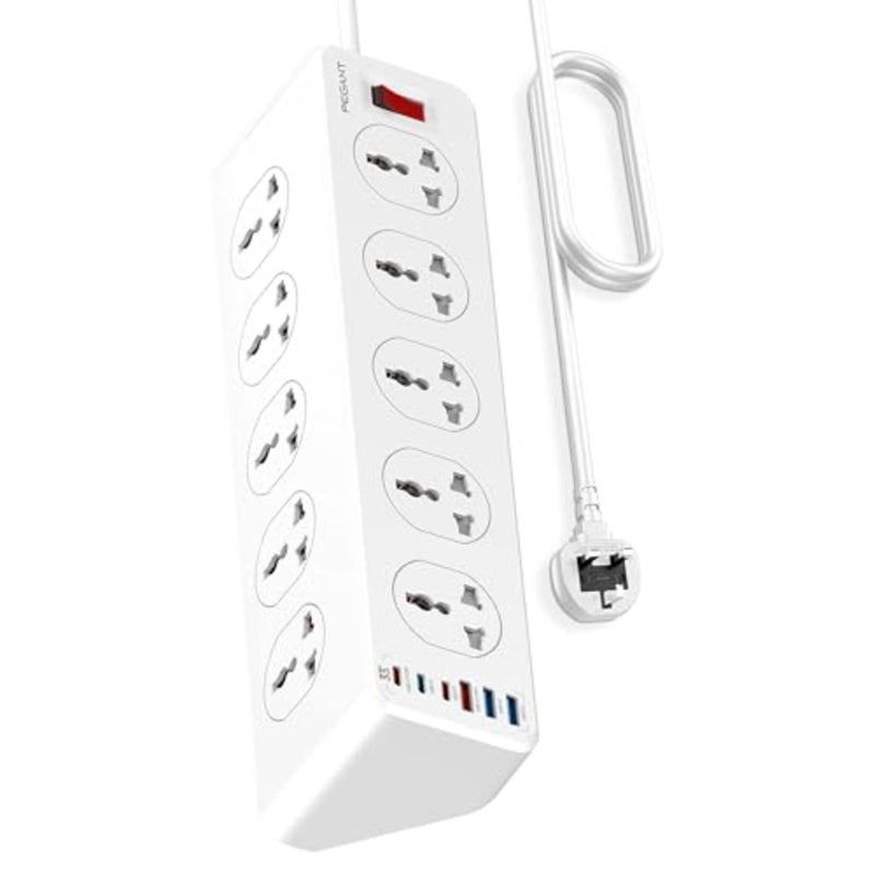 10 طرق 2 متر 6 USB سلك تمديد الطاقة عرام حامي قطاع الثقيلة مقبس كهربائي عالمي 3 USB-C ، 3 USB-A PD 33 واط ماكس 2 متر - Image 1