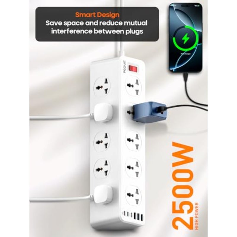 10 طرق 2 متر 6 USB سلك تمديد الطاقة عرام حامي قطاع الثقيلة مقبس كهربائي عالمي 3 USB-C ، 3 USB-A PD 33 واط ماكس 2 متر - Image 5