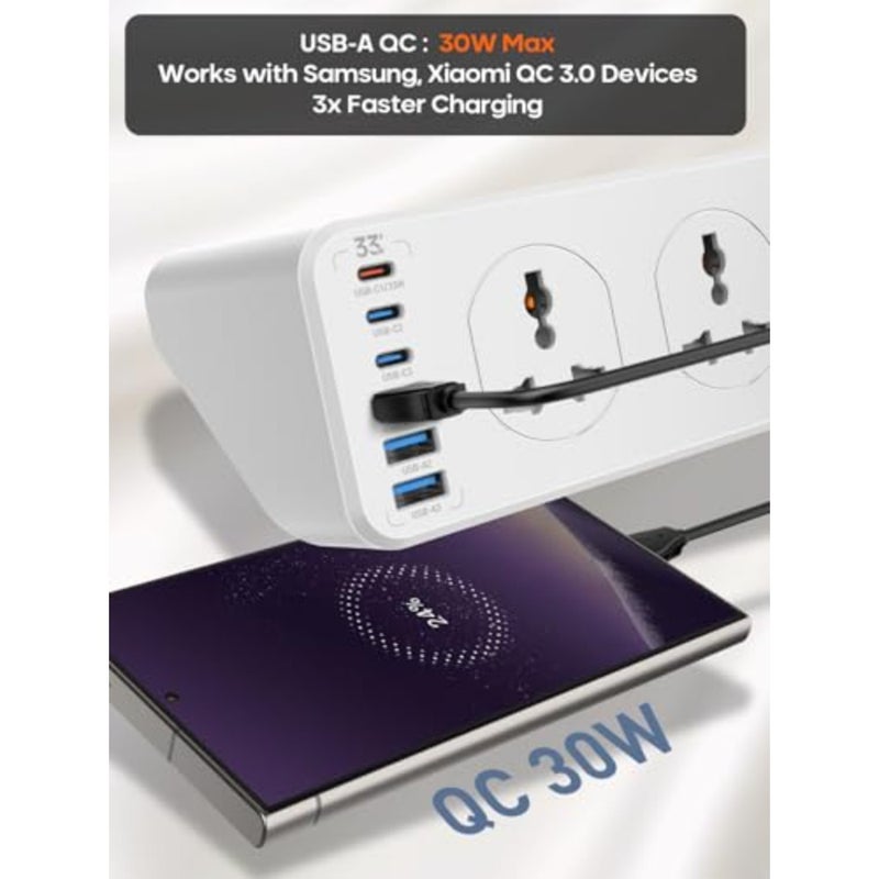 10 طرق 2 متر 6 USB سلك تمديد الطاقة عرام حامي قطاع الثقيلة مقبس كهربائي عالمي 3 USB-C ، 3 USB-A PD 33 واط ماكس 2 متر - Image 4