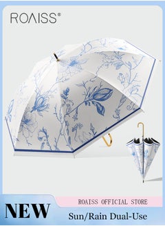 roaiss 8 Rib Long Pole Curved Handle Umbrella for Women Fashion Chinese Style Dual Purpose Umbrella for Rain and Shine Upgraded Wind Resistance Effectively Blocks Sunlight UPF50+  - Image 1