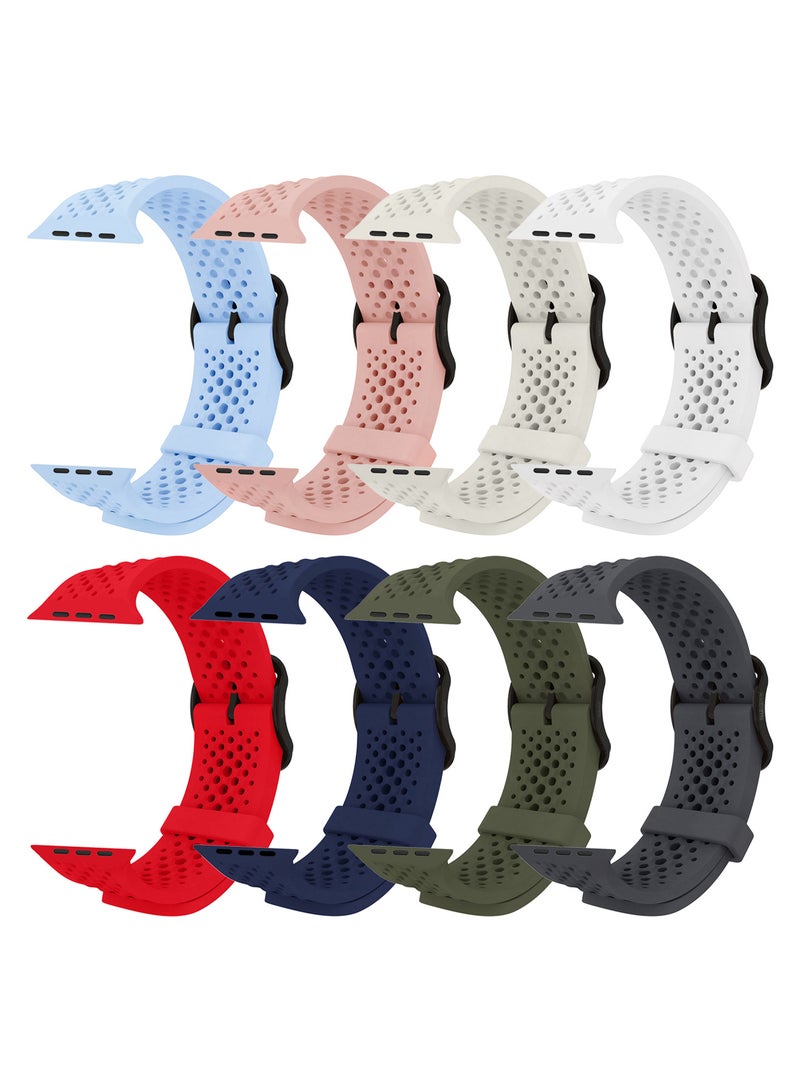CATANES 8Packs 49mm/45mm/44mm/ Sport Silicone Watch Band Compatible with Apple Watch Series 9/8/7/6/5/4/3/2/1 & SE – Breathable Soft Strap with Buckle - Image 1