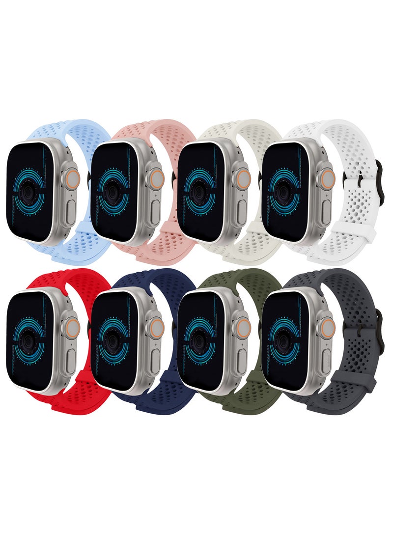 CATANES 8Packs 49mm/45mm/44mm/ Sport Silicone Watch Band Compatible with Apple Watch Series 9/8/7/6/5/4/3/2/1 & SE – Breathable Soft Strap with Buckle - Image 2