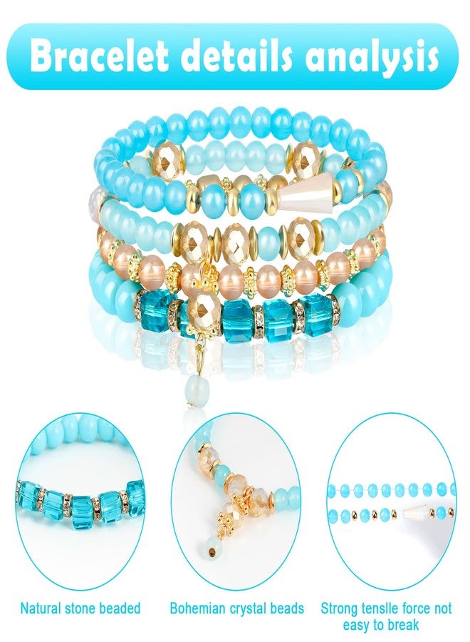 Hicdaw 4 Sets Bohemian Beaded Bracelets for Women Colorful Stretch Stackable Bracelets Layered Boho Bracelet with Dainty Jewelry - Image 2