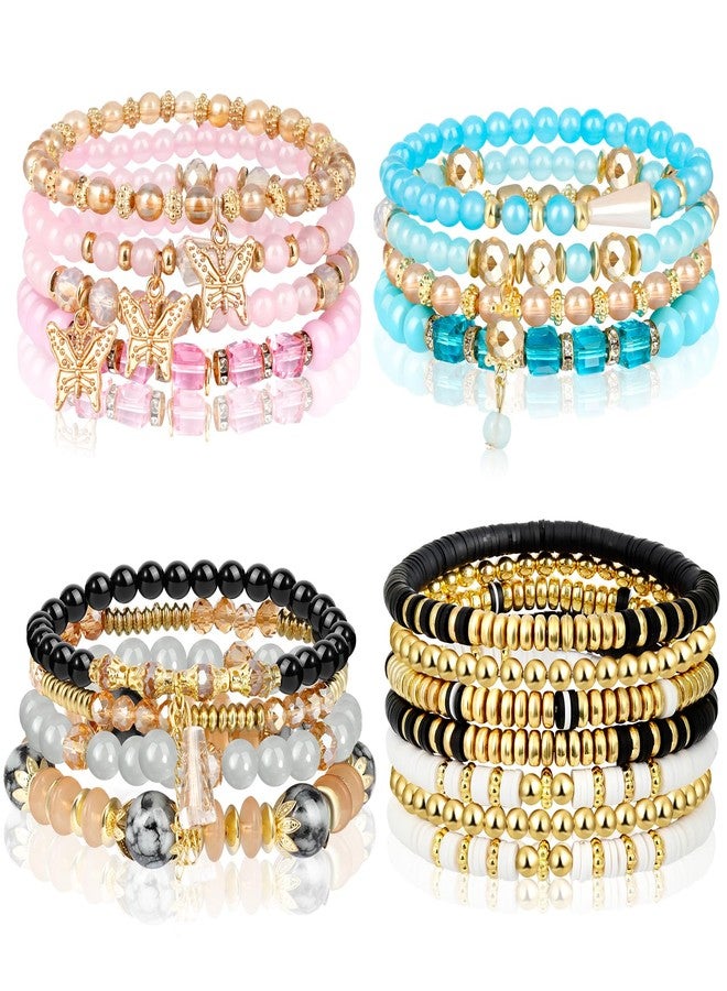 Hicdaw 4 Sets Bohemian Beaded Bracelets for Women Colorful Stretch Stackable Bracelets Layered Boho Bracelet with Dainty Jewelry - Image 1