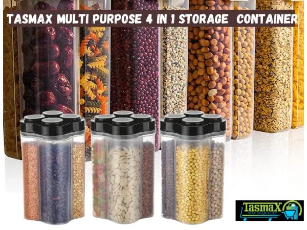 TASMAX 4in1 Kitchen Storage Box Set Plastic Containers for Kitchen Storage Multipurpose Jars Boxes for Spices Grains Snacks Durable SpaceSaving Design Pack of 2 - Image 4