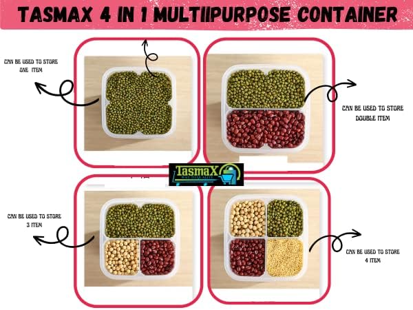 TASMAX 4in1 Kitchen Storage Box Set Plastic Containers for Kitchen Storage Multipurpose Jars Boxes for Spices Grains Snacks Durable SpaceSaving Design Pack of 2 - Image 3