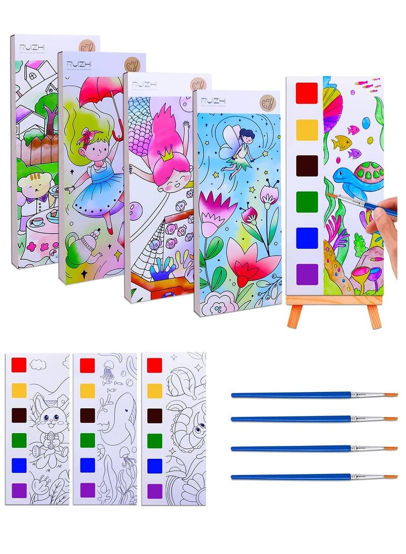 Bukela 4 Pack Water Color Paint Sets for Kids, Travel Pocket Watercolor Kit with Paints and Brushes, Arts and Crafts for Girls Boys, Water Colors Paint Book Kids, Watercolor Coloring Books for Kids Ages 4-8 - Image 1