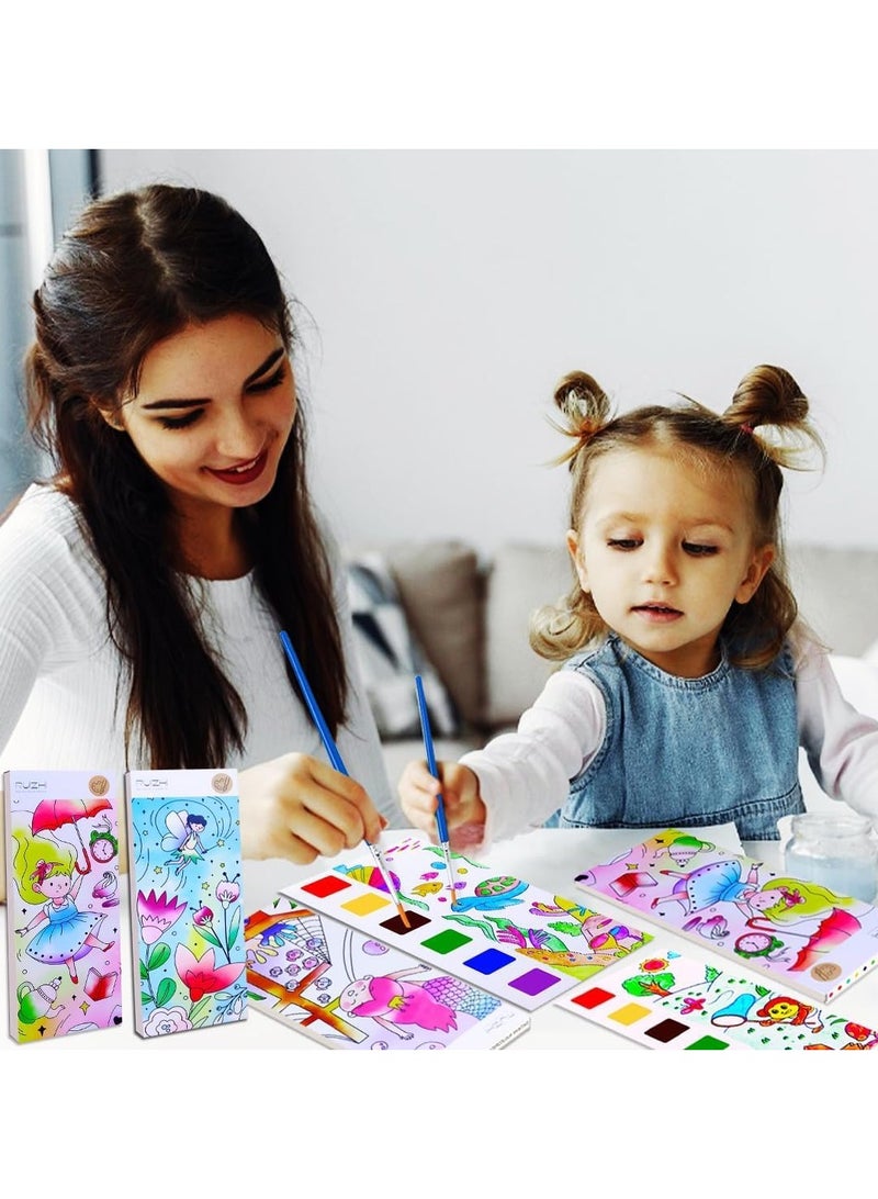 Bukela 4 Pack Water Color Paint Sets for Kids, Travel Pocket Watercolor Kit with Paints and Brushes, Arts and Crafts for Girls Boys, Water Colors Paint Book Kids, Watercolor Coloring Books for Kids Ages 4-8 - Image 3
