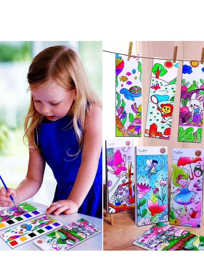 Bukela 4 Pack Water Color Paint Sets for Kids, Travel Pocket Watercolor Kit with Paints and Brushes, Arts and Crafts for Girls Boys, Water Colors Paint Book Kids, Watercolor Coloring Books for Kids Ages 4-8 - Image 4