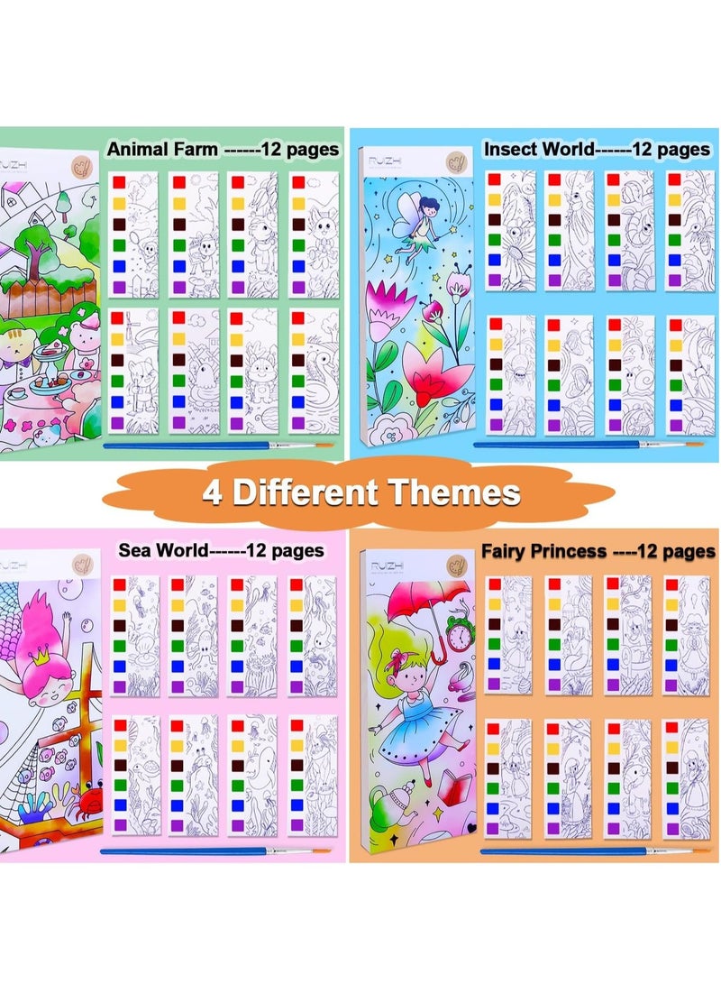 Bukela 4 Pack Water Color Paint Sets for Kids, Travel Pocket Watercolor Kit with Paints and Brushes, Arts and Crafts for Girls Boys, Water Colors Paint Book Kids, Watercolor Coloring Books for Kids Ages 4-8 - Image 5