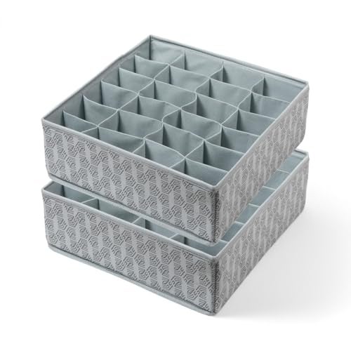 HomeStrap Non-Woven 24 Compartment Socks Organizer | Foldable Drawer Divider for Cupboard | Spacious & Multipurpose Storage for Socks, Ties & Innerwear | Space-Saving Storage Organizer| Set of 2-Grey - Image 1