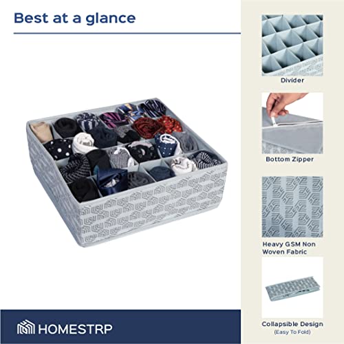 HomeStrap Non-Woven 24 Compartment Socks Organizer | Foldable Drawer Divider for Cupboard | Spacious & Multipurpose Storage for Socks, Ties & Innerwear | Space-Saving Storage Organizer| Set of 2-Grey - Image 3