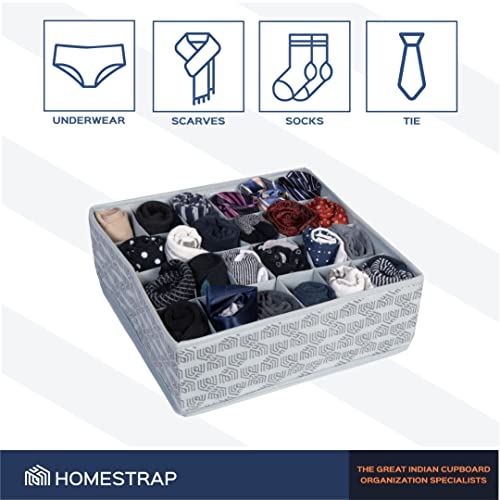 HomeStrap Non-Woven 24 Compartment Socks Organizer | Foldable Drawer Divider for Cupboard | Spacious & Multipurpose Storage for Socks, Ties & Innerwear | Space-Saving Storage Organizer| Set of 2-Grey - Image 4