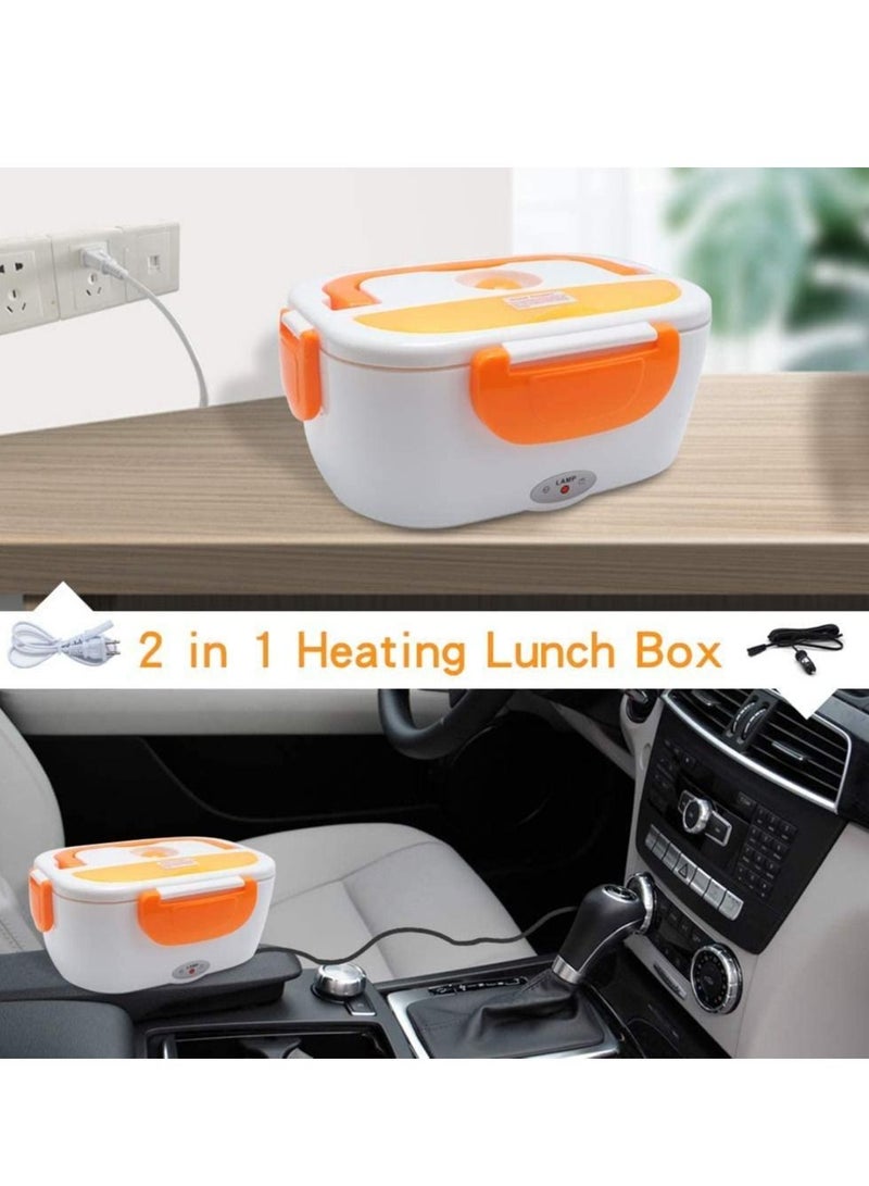 Electric Lunch Box 2 in 1, Portable Food Warmer Heating,Food-Grade Container, 12V 110V 40W Adapter, Car Truck Home Work Use, Spoon and 2 Compartments Included (orange)  - Image 3