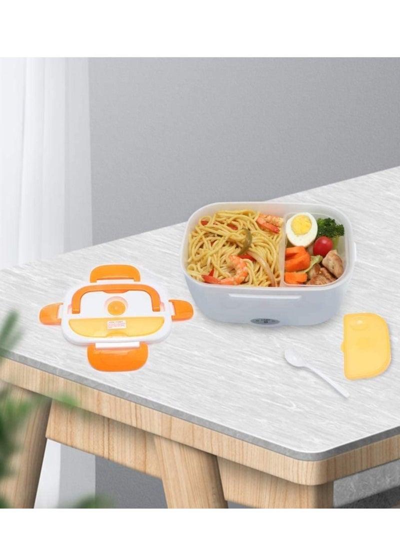 Electric Lunch Box 2 in 1, Portable Food Warmer Heating,Food-Grade Container, 12V 110V 40W Adapter, Car Truck Home Work Use, Spoon and 2 Compartments Included (orange)  - Image 4
