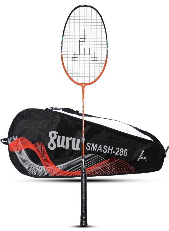 GURU Smash-286 Orange Heavy Duty Aluminium Badminton Racket Pack of 1 with Cover - Image 1
